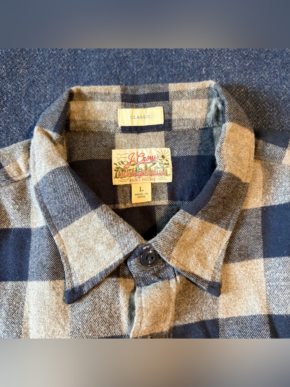 J.Crew Midweight Flannel Workshirt, Navy & Gray Buffalo, Men’s Large - Picture 4 of 6